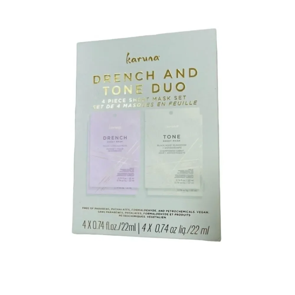 Karuna Drench & Tone Duo 4 Piece Sheet Mask Set Exp 6/25 Paraben Vegan